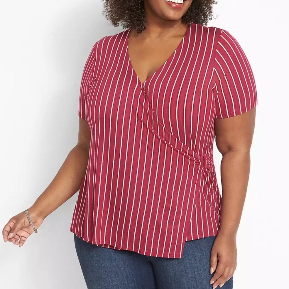 New! Plus Size 26 28 4x Lane Bryant Pink Striped 💗 knit top wrap womens